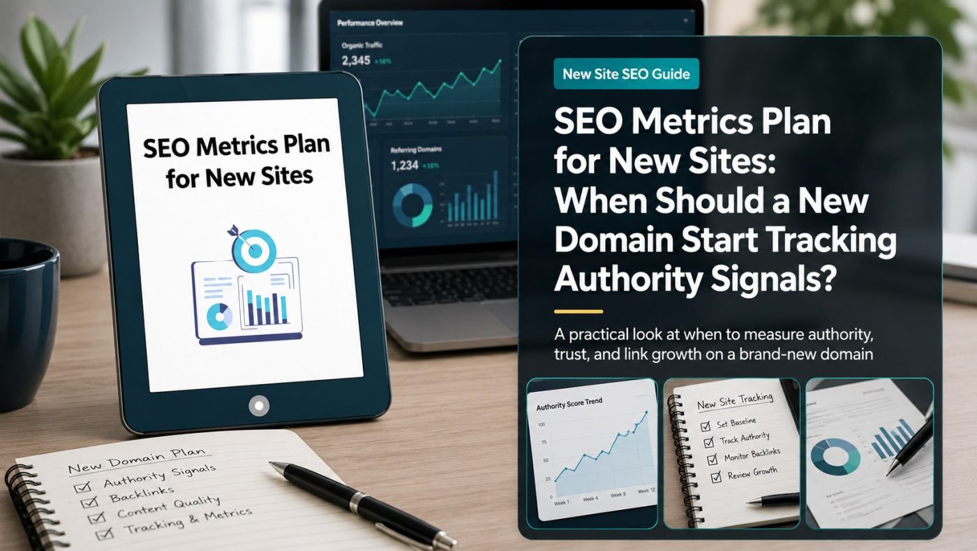 SEO Metrics Plan for New Sites showing early authority and backlink measurement